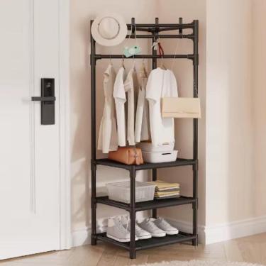 Imagem de Organizador Guarda Roupas Cabideiro Suporte Portatil 3 Prateleiras Sapateira Multiuso Armario Closet Quarto Lavanderia R