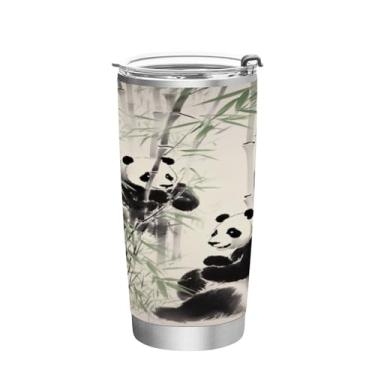 Imagem de Wassud Pintura a tinta de Pandas Copo de 340 g com tampa e canudo, copo isolado a vácuo de parede dupla de aço inoxidável, caneca de café de viagem para bebidas frias e quentes