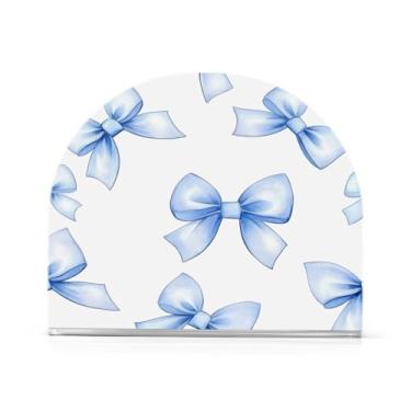Imagem de Wassud Porta-guardanapos de acrílico Blue Bow, dispensador de guardanapos de papel moderno em forma de U para mesa, cozinha, sala de jantar, bancada 1 peça (comporta 50-60 guardanapos)