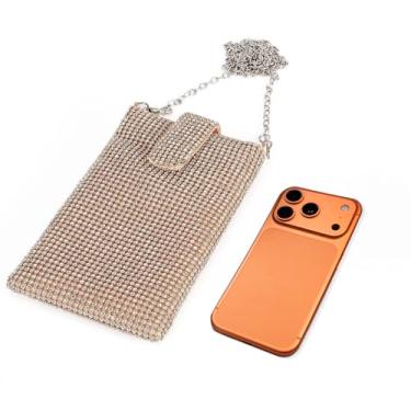 Imagem de JUANALINE Bolsas de mão para noite, bolsas de mão para mulheres, malha metálica, pequena bolsa transversal, carteira para celular, Champagne-b, Small