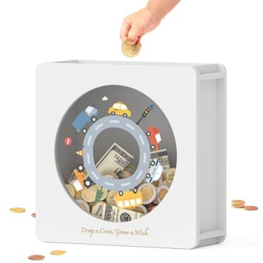 Imagem de Cofre de madeira para crianças e adultos, cofre de dinheiro, caixa de economia de dinheiro com adesivos faça você mesmo, caixa de cartão de presente personalizada de carro, para aniversário, chá de