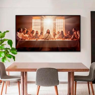 Imagem de Quadro Decorativo Religioso Santa Ceia Tradicional, com Moldura Preta Retangular de 2cm, ideal para ambiente de Sala de estar, jantar, reuniões, Quarto e Hall de entrada 60x90cm