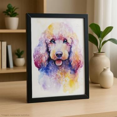Imagem de quadro decorativo mdp aquarela poodle moldura preta 30x40 cm estilo moderno decoracao parede pet impressao em tela elegante