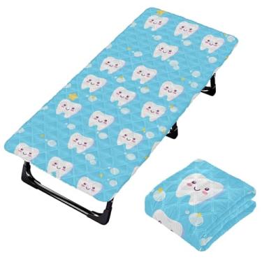 Imagem de Burbuja Lençol de berço de dentes fofos para crianças, lençol de cochilo acolchoado portátil com faixa elástica para meninas e meninos, lavável na máquina, 63,5 x 127 cm