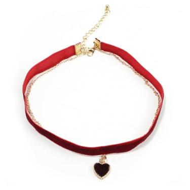 Imagem de Nextpal Colar gargantilha de veludo vermelho, colar ajustável com pingente de coração, gravata vermelha gótica para mulheres, acessórios de fantasia renascentista de Natal, joias femininas para festa