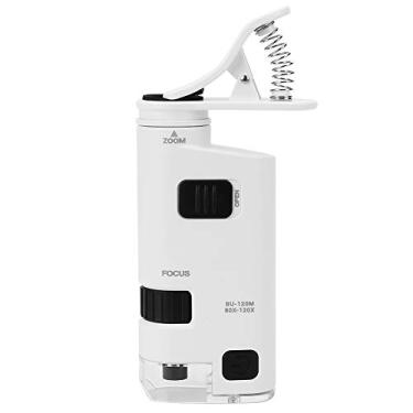 Imagem de plplaaoo Microscópio de telefone celular com zoom ajustável LED Lupa 80 120X Clipe universal Lente de smartphone portátil para pele, cabelo, inspeção de joias, vidro óptico ABS