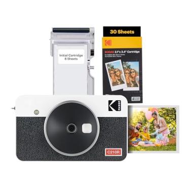 Imagem de Kodak Mini Shot 2 Retro - Câmera Instantânea e Impressora Fotográfica 2 em 1 (60 folhas), foto 5,3 x 8,6cm, compatível iOS e Android, Bluetooth, 4PASS alta definição e acabamento laminado - Branca
