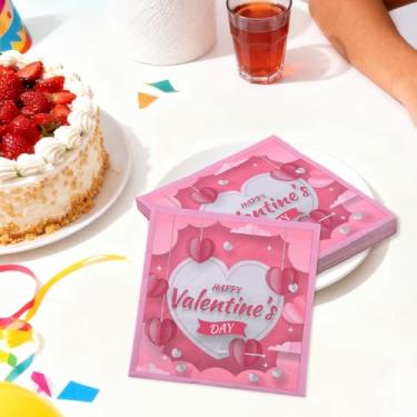 Imagem de Guardanapos de Feliz Dia dos Namorados Papel Descartável Decorativo Rosa Coração Toalha de Mão para Festa, Jantar, Cozinha, Banheiro, Dia dos Namorados, Guardanapo de Festa para Jantar, Almoço