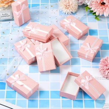 Imagem de 1 caixa de papelão rosa de bolinhas 8 x 5 cm, caixa de presente de joias com laço, dia dos namorados, aniversário, casamento, bithdays, caixas retangulares para joias, presentes, embalagem para brinco