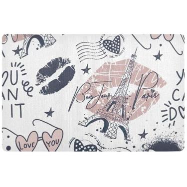 Imagem de TSENQUE Tapete de porta interno personalizado romântico Bonjour Paris fofo bem-vindo ao ar livre, tapete de Halloween lavável tapetes de entrada internos para casa, 81 cm x 50 cm