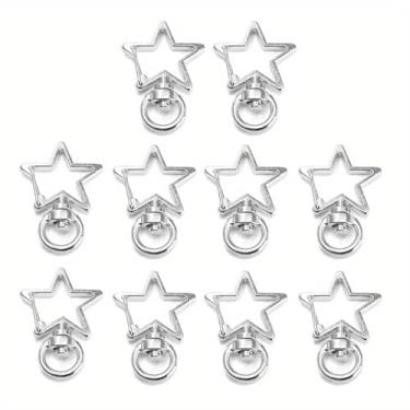 Imagem de 15 peças de fechos de garra de lagosta giratórios de metal, estrela/lua, gancho giratório, clipe de cordão giratório, suprimentos para fazer joias (15 peças, prata)