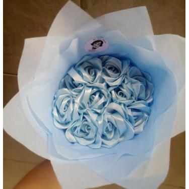 Imagem de Buquê de Rosas Eternas de Cetim c/Coroa (20 Rosas+ Coroa ou MSG) (Azul Bebê)