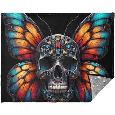Imagem de TSENQUE Cobertores e mantas de borboleta de caveira colorida personalizados para sofá, mantas mais macias para sofá-cama, cobertores felpudos estampados 178 cm x 139 cm