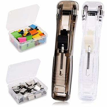 Imagem de Dispensador de clipes de papel, dispensador de clipes de moluscos de papel portátil com 100 clipes de moluscos, 2 unidades de dispensador de clipes de moluscos, mini grampeador, dispensador de clipes