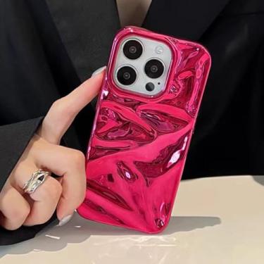 Imagem de Capa para iPhone 16, 15, 14, 13, 12 Pro Max Plus e 11 com efeito ondulado e revestimento eletrolítico. Capa protetora macia e resistente a impactos, na cor rosa. Compatível com iPhone 15 Pro Max.