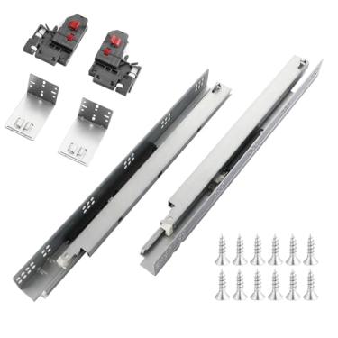 Imagem de Corrediças de gaveta de fechamento macio de 38 cm para montagem inferior, trilhos de extensão completa, 6 pares com suportes de montagem traseiros e dispositivos de travamento ajustáveis 3D