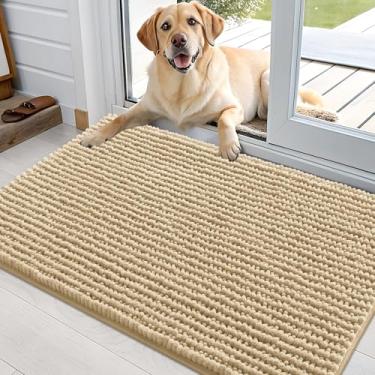 Imagem de OLANLY Tapete de porta de cachorro para patas enlameadas 91 x 61 cm, capacho de lama de chenille ultra absorvente, antiderrapante, lavável e com armadilha de sujeira para entrada interna, tapetes
