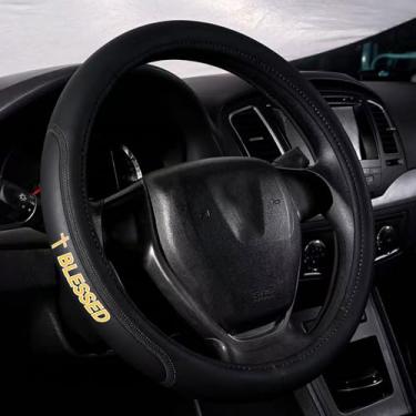 Imagem de Blessed Cross Capa de volante de couro de carro adequada para Chevy de microfibra de 38 cm - macia, respirável e de silicone antiderrapante para volante automático