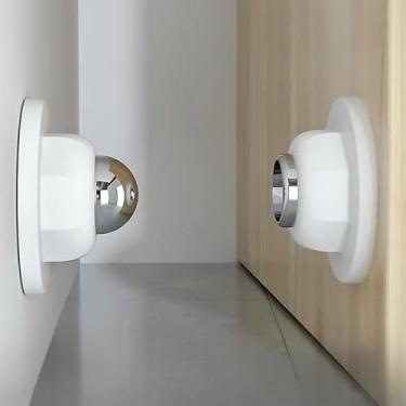 Imagem de Batente de porta, suporte magnético para casa de banho, cozinha, banheiro, trava de porta montada na parede para evitar batidas (branco)