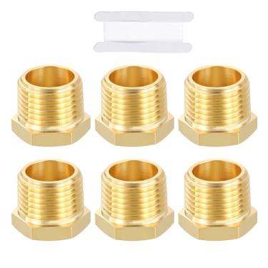 Imagem de METALLIXITY 6 peças 1/5.1 cm macho NPT x 1/10.2 cm FeMale NPT rosca latão sextavado bucha adaptador adaptador adaptador de tubo converte com fita de vedação para bico de banheira/chuveiro