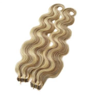 Imagem de Extensões de Cabelo Loiro Encaracolado Hightlights Fita em Extensões de Cabelo Humano Ondulado Corpo 100% Extensão de Cabelo Remy para Mulheres (20 polegadas, 12/613)