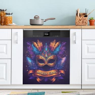Imagem de ATTX Máscara colorida Mardi Gras capa magnética para lava-louças | Adesivo decorativo de eletrodomésticos de 58 x 66 cm para armários domésticos e eletrodomésticos (146)