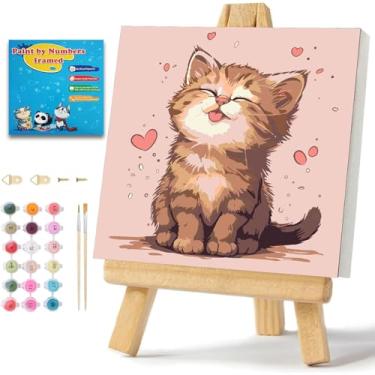 Imagem de ICYANART Kit de pintura de gato por números para crianças com moldura e cavalete de pintura de gato por número para crianças de 8 a 12 anos conjunto de pintura acrílica para iniciantes presente