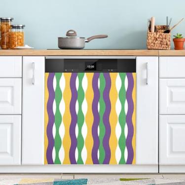 Imagem de ATTX Capa de ímã para lava-louças com listras onduladas Mardi Gras | Adesivo decorativo de eletrodomésticos de 58 x 66 cm para armários domésticos e eletrodomésticos (307)