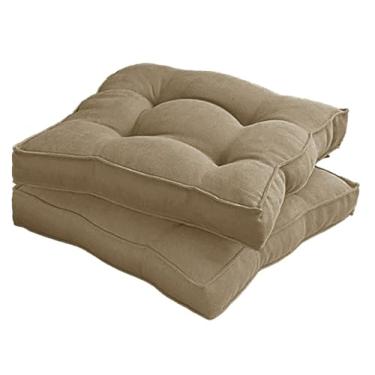 Imagem de Almofada Assento para Cadeira Futton (Kit 1/2/4) – Polialgodão Respirável 8cm de Altura, Almofada de Chão Quadrada Estilo Turca para Cozinha, Jantar e Escritório(Marrom,45x45cm 2pcs)