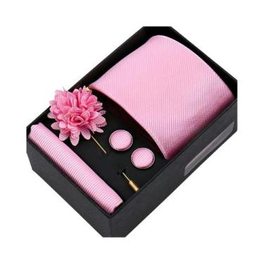 Imagem de Conjunto De Gravata Masculina De Cor Sólida Com Broche De Flor, Lenço,