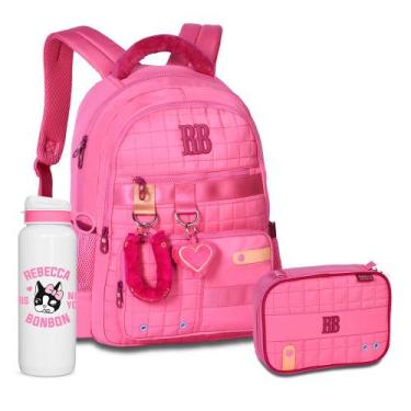 Imagem de Kit Mochila Costas Acolchoada Rebecca Bonbon Estojo Box, RB26238 Rosa