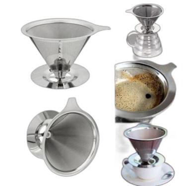 Imagem de Kit 5 Filtro Café Coador Inox 103 Reutilizável Peneira Dupla
