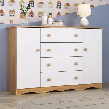 Imagem de Cômoda Infantil 125cm 2 Portas E 4 Gavetas Realeza Multimóveis Mp4455 Madeirado/branco Madeirado/branco