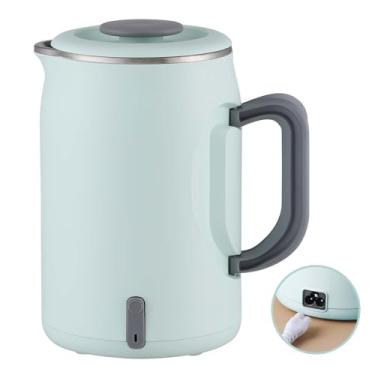 Imagem de Chaleira elétrica de viagem 0,6 L com alça dobrável, caldeira portátil de aquecimento de 400 W, fácil de armazenar, aço inoxidável 304 sem BPA, operação de uma chave, pequena e segura para acampamento