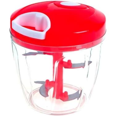 Imagem de Mini Processador e Triturador Manual Picador de Alimentos com 5 Lâminas de Aço Inox Grande Capacidade 900ml Base Antiderrapante e Tampa com Corda Ideal para Legumes Cebola Alho Cheiro Verde Tomate