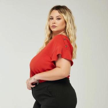 Imagem de Blusa Feminina Plus Size Tamanho Grande Detalhe de Botão no Ombro G1 G