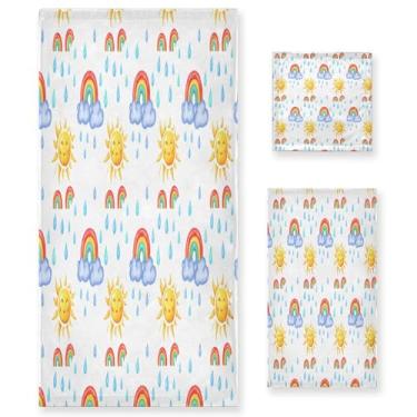 Imagem de xigua Conjunto de toalhas de banheiro coloridas arco-íris absorvente macio 3 peças toalha de banho toalha de mão toalhas decorativas para banheiro, academia, hotel, praia, piscina