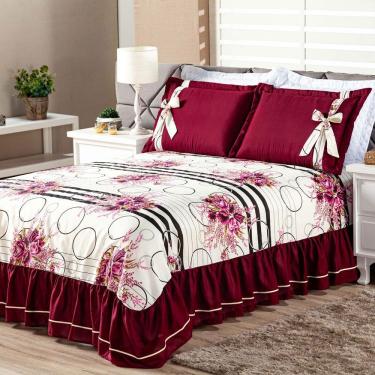 Imagem de Cobre Leito Isabela Casal 3 Pecas - Floral Vinho