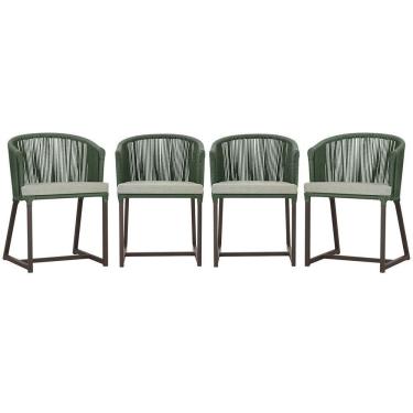 Imagem de 4 Cadeiras De Jantar Noronha Marrom Corda Náutica E3 Trama Verde