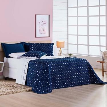 Imagem de Kit Cobre Leito Celine Casal Padrão Dupla Face Micropercal 200 Fios 03 Peças - Azul Marinho