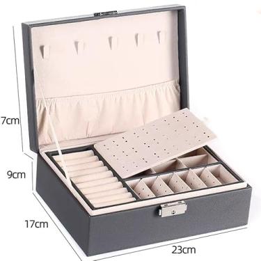 Imagem de Porta Joia Caixa Organizadora De Jóias Feminina Em Couro Com Duas Camadas/Anéis/Colar Fecho(Cinza/CX2020)