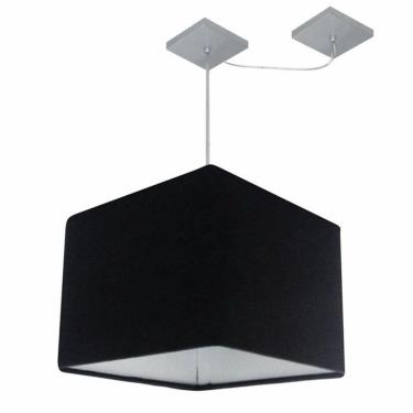 Imagem de Lustre Pendente Quadrado Com Desvio De Centro Vivare Md-4268 Cúpula Em Tecido 35x35cm - Bivolt Preto 127/220v