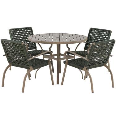 Imagem de Kit 4 Cadeiras Corda Náutica E Mesa Tampo Ripado Varanda Verde Musgo