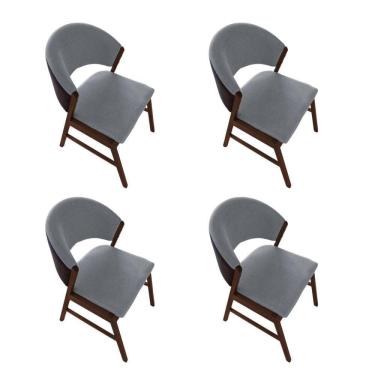 Imagem de Kit 4 Cadeiras De Jantar Madeira Maciça Débora Em Facto Ocre Cinza Linho