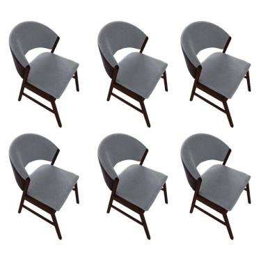 Imagem de Kit 6 Cadeiras De Jantar Madeira Maciça Débora Em Facto Ocre Cinza Linho Castanho