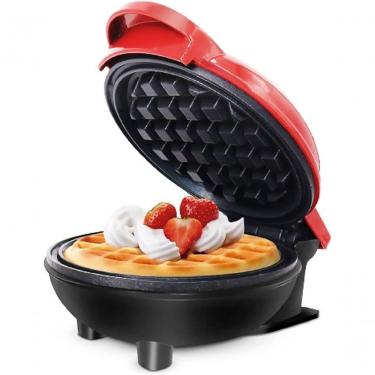 Imagem de Mini Máquina De Fazer Waffle Grill Panqueca Elétrica Prática Cor Vermelha