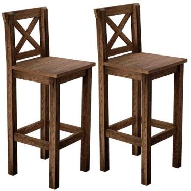 Imagem de Kit 2 Banquetas Alta Arizona Com Encosto e Base Fixa de Madeira Maciça
