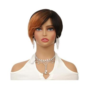 Imagem de Peruca De Cabelo Humano Curta E Lisa Em Estilo Pixie 1B/27, Acessível 