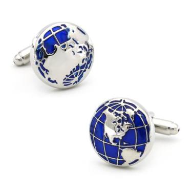 Imagem de Cufflinks, design de mapa mundial para homens, globo azul clássico - y