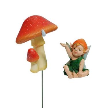 Imagem de Conjunto de estátuas de jardim Resin Mushroom and Fairy 300g resistent